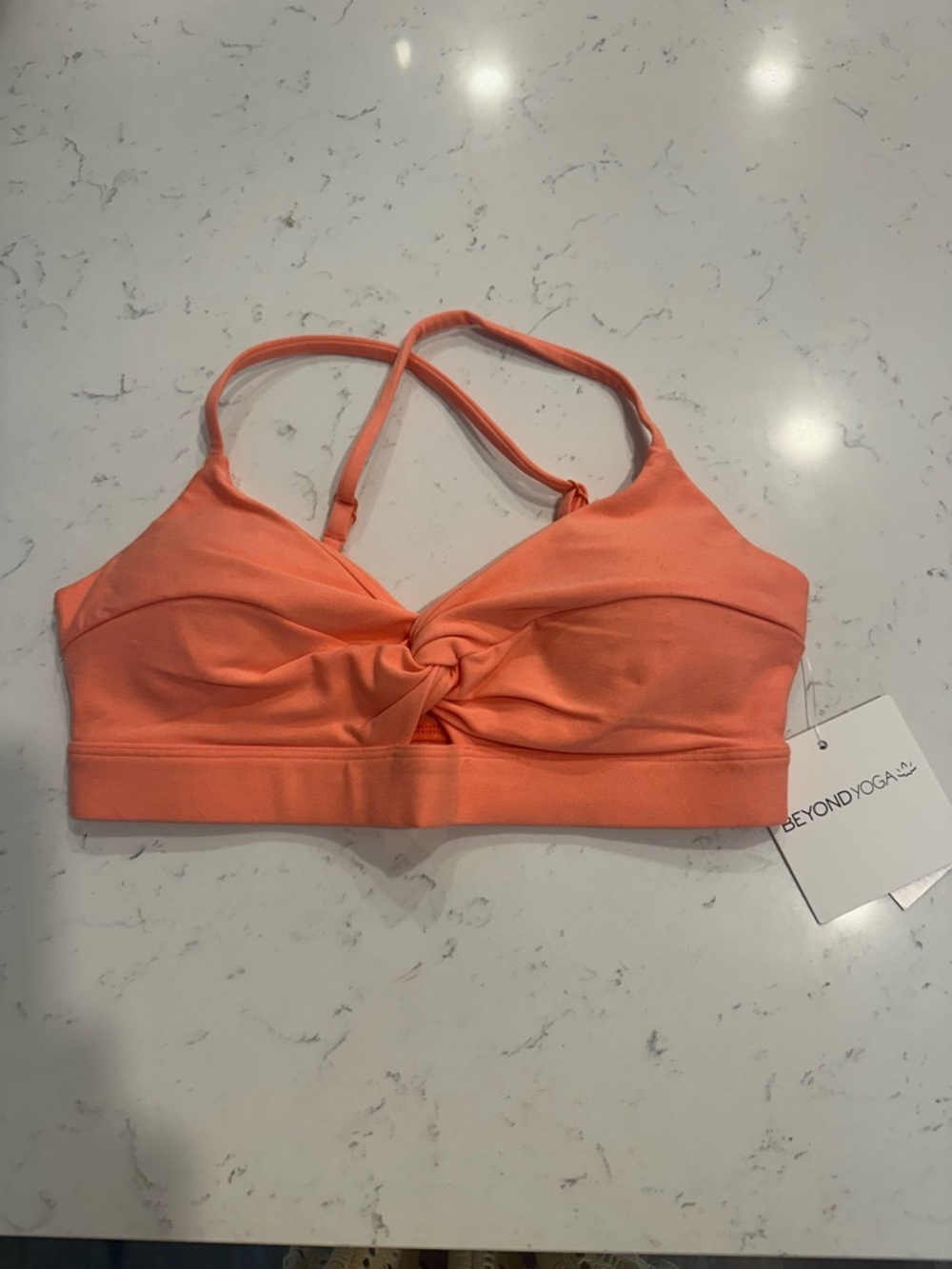 Beyond Yoga Peach Twist-Front Strappy Bra
